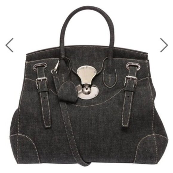 Vintage Ralph Lauren Ricky 33 Black Denim Satchel - Picture 3 of 4